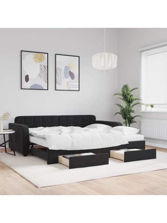Válenda s přistýlkou a zásuvkami černá 90 x 200 cm samet