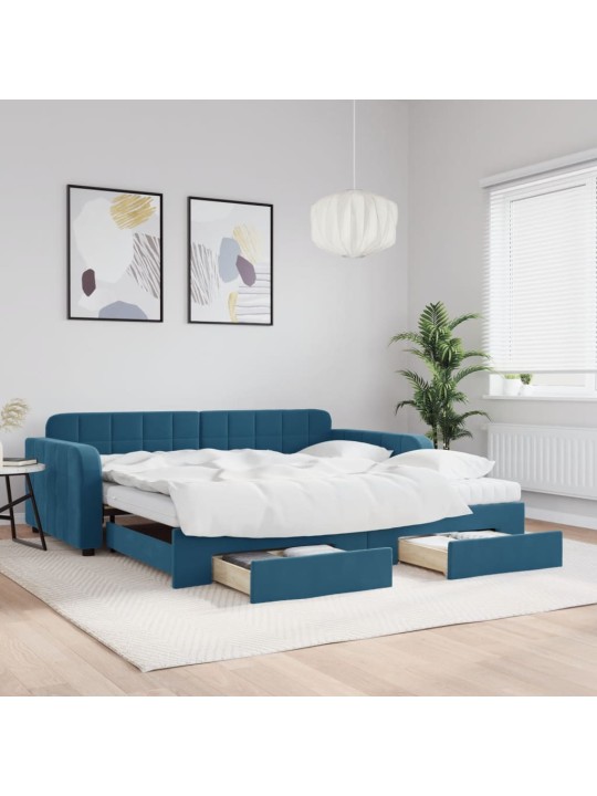 Válenda s přistýlkou a zásuvkami modrá 100 x 200 cm samet