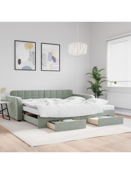 Válenda s přistýlkou a zásuvkami světle šedá 100 x 200 cm samet