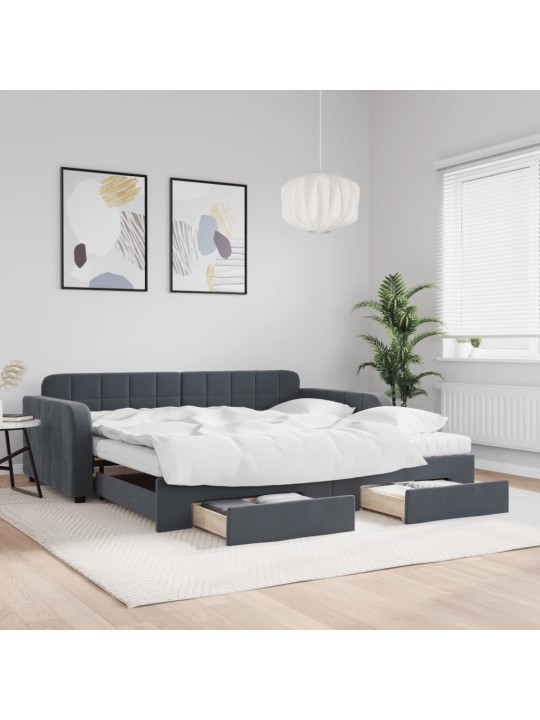 Válenda s přistýlkou a zásuvkami tmavě šedá 100 x 200 cm samet