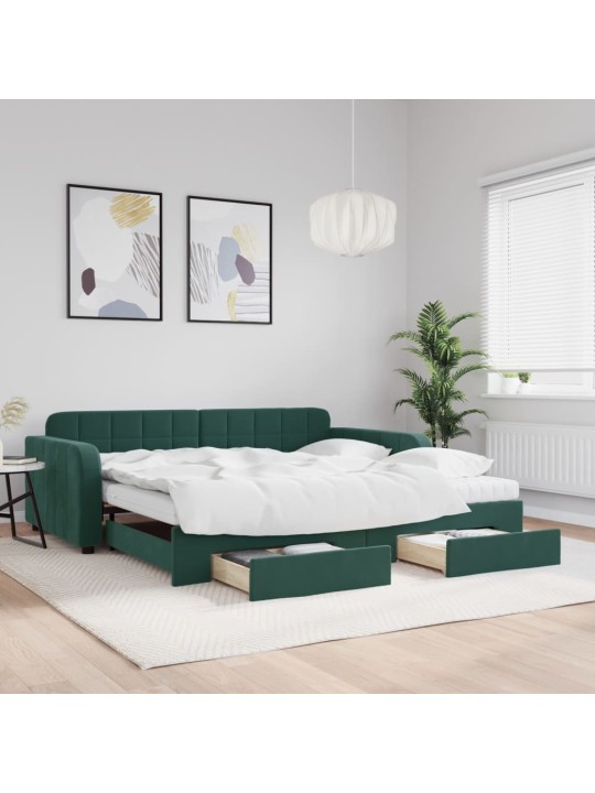Válenda s přistýlkou a zásuvkami tmavě zelená 100x200 cm samet