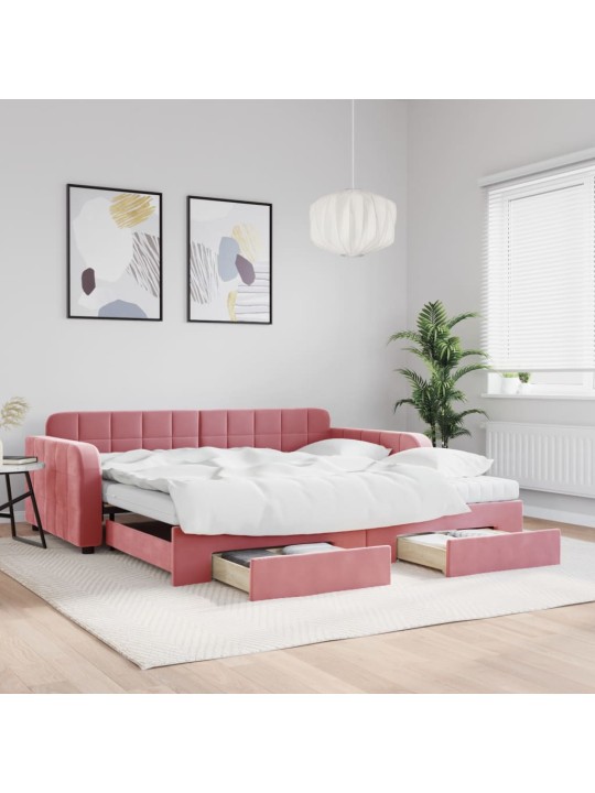 Válenda s přistýlkou a zásuvkami růžová 100 x 200 cm samet