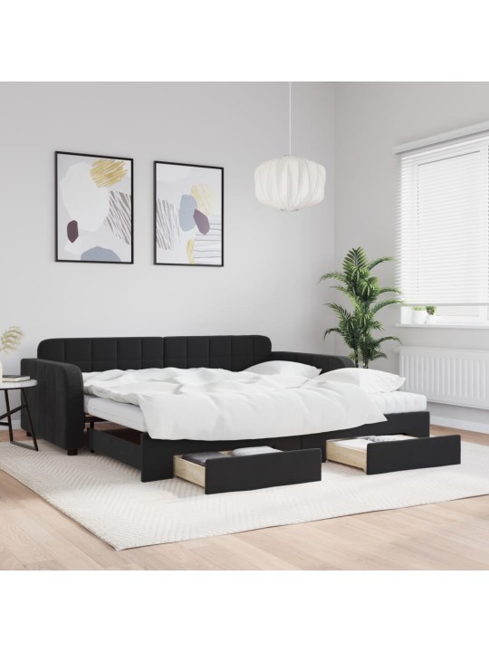 Válenda s přistýlkou a zásuvkami černá 100 x 200 cm samet