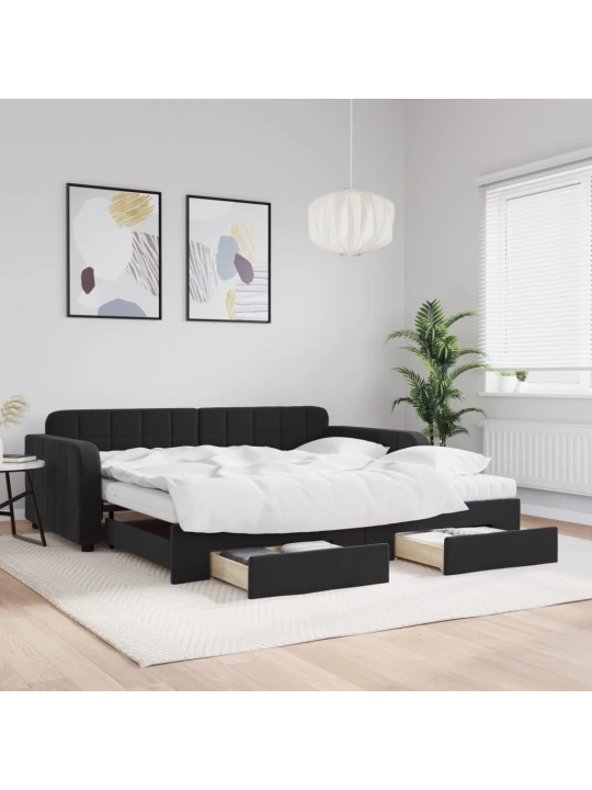 Válenda s přistýlkou a zásuvkami černá 100 x 200 cm samet