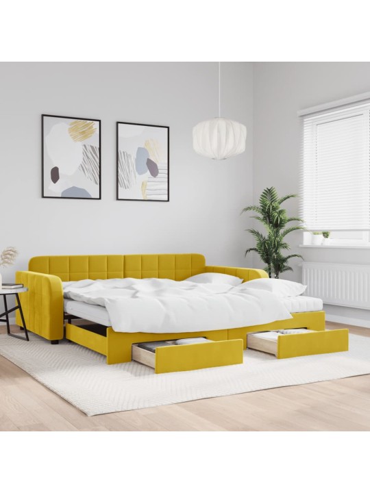 Válenda s přistýlkou a zásuvkami žlutá 100 x 200 cm samet