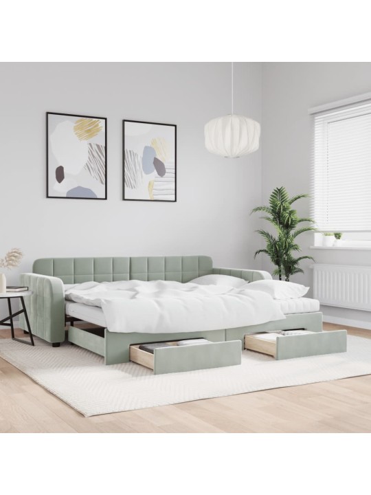 Válenda s přistýlkou a zásuvkami světle šedá 90 x 190 cm samet