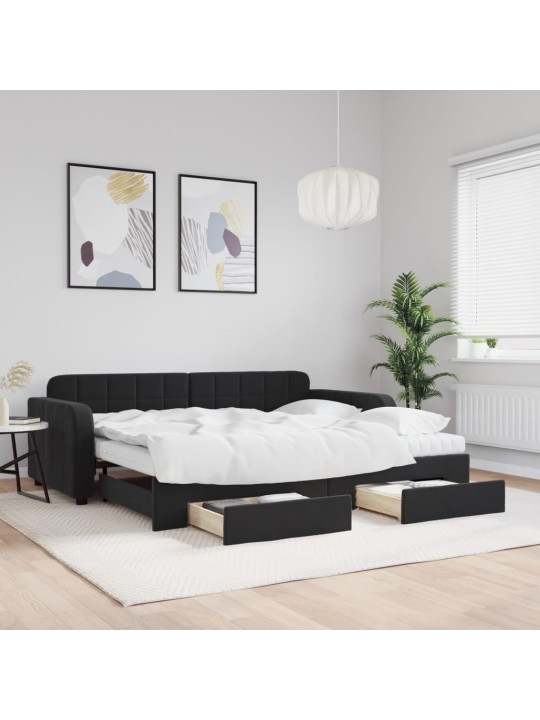 Válenda s přistýlkou a zásuvkami černá 90 x 190 cm samet