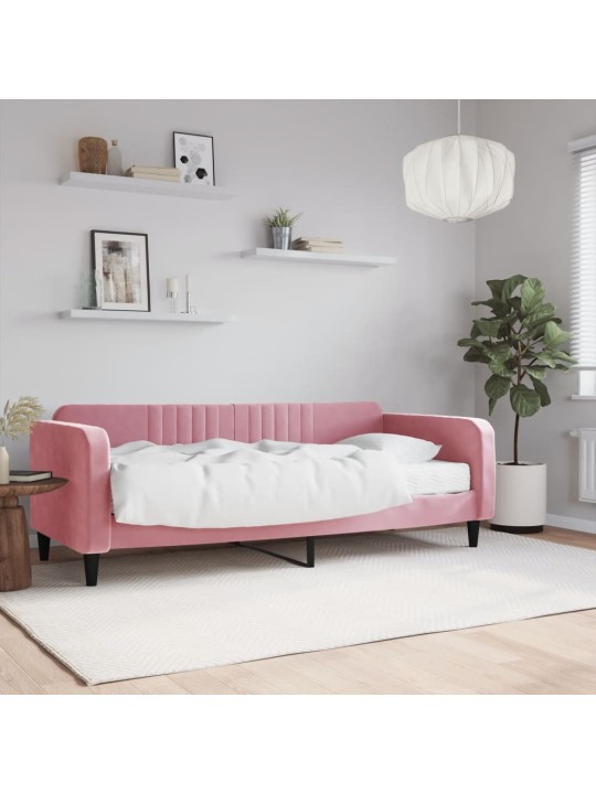 Válenda s matrací růžová 90 x 200 cm samet