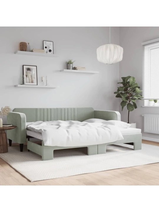 Válenda s přistýlkou světle šedá 90 x 200 cm samet