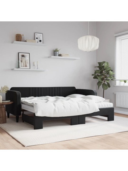 Válenda s přistýlkou a matracemi černá 90 x 200 cm samet