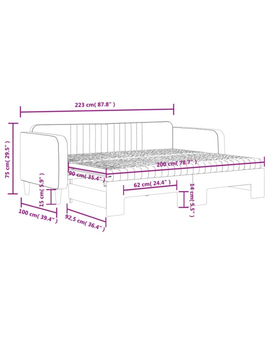 Válenda s přistýlkou a matracemi žlutá 90 x 200 cm samet