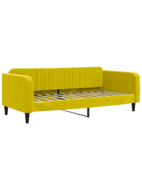 Válenda s přistýlkou a matracemi žlutá 90 x 200 cm samet