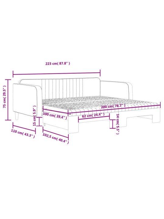 Válenda s přistýlkou a matracemi žlutá 100 x 200 cm samet