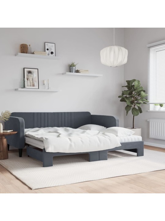 Válenda s přistýlkou a matracemi tmavě šedá 90 x 190 cm samet