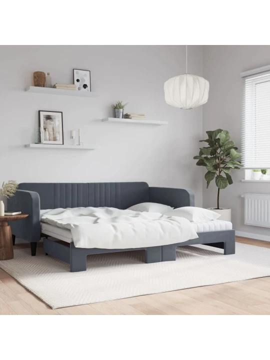Válenda s přistýlkou a matracemi tmavě šedá 90 x 190 cm samet