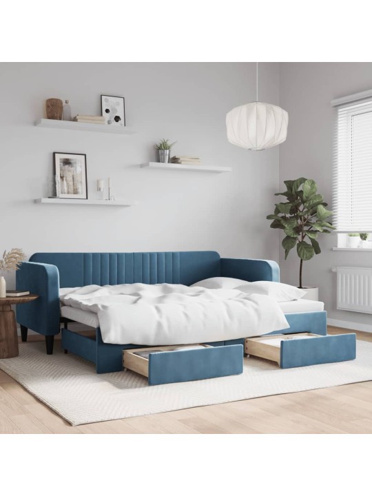 Válenda s přistýlkou a zásuvkami modrá 80 x 200 cm samet