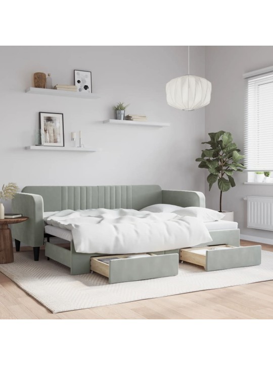Válenda s přistýlkou a zásuvkami světle šedá 80 x 200 cm samet