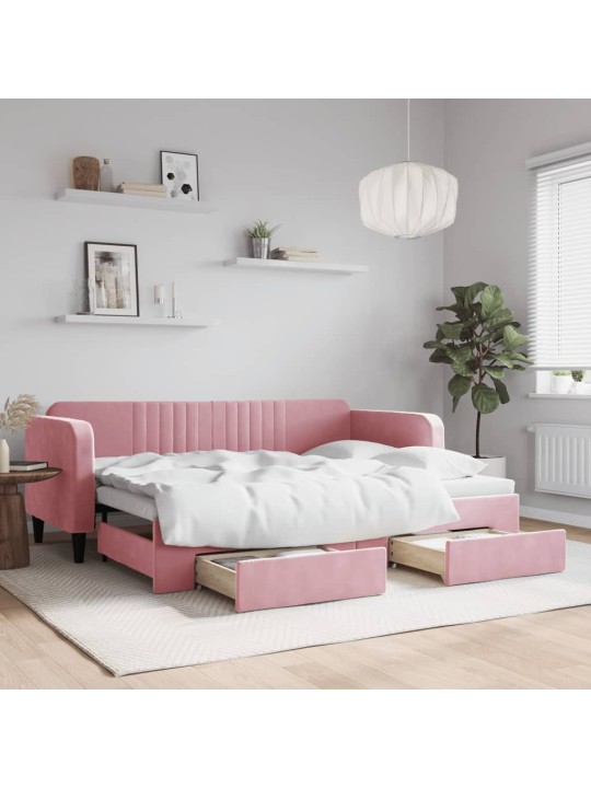 Válenda s přistýlkou a zásuvkami růžová 80 x 200 cm samet