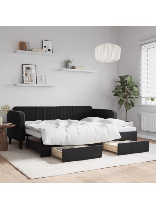 Válenda s přistýlkou a zásuvkami černá 80 x 200 cm samet