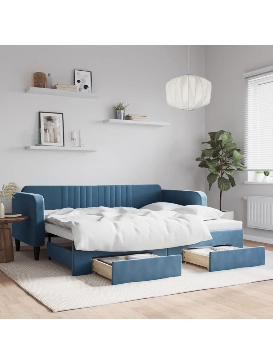 Válenda s přistýlkou a zásuvkami modrá 90 x 200 cm samet