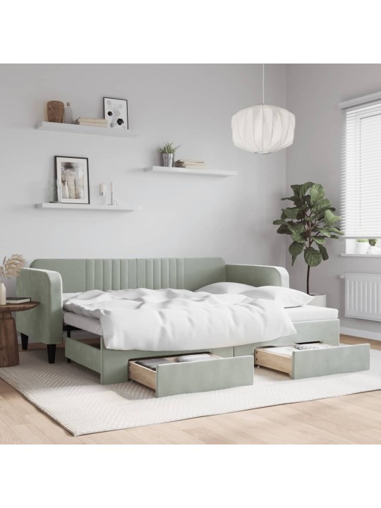 Válenda s přistýlkou a zásuvkami světle šedá 90 x 200 cm samet