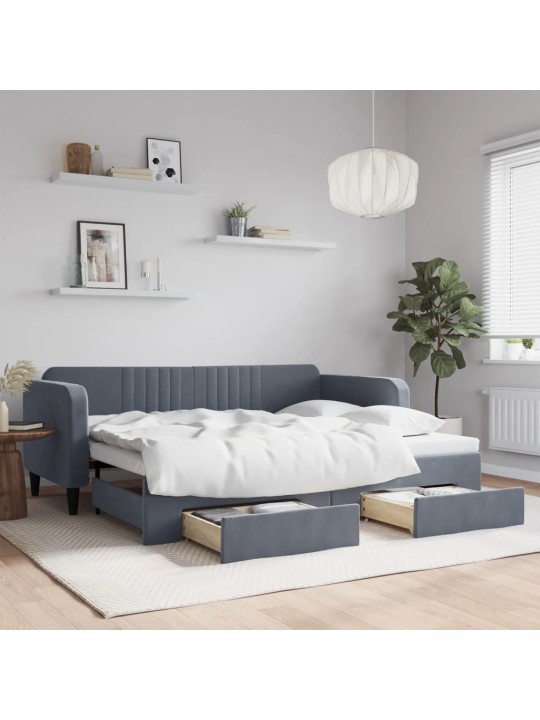Válenda s přistýlkou a zásuvkami tmavě šedá 90 x 200 cm samet