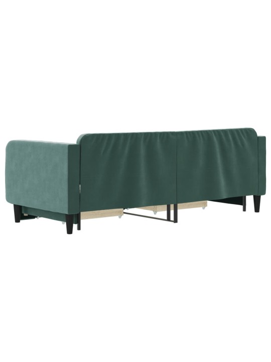 Válenda s přistýlkou a zásuvkami tmavě zelená 90 x 200 cm samet