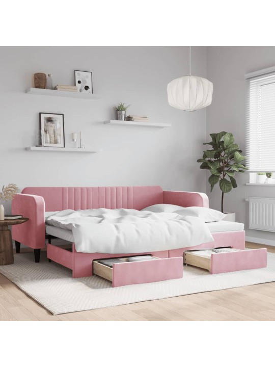 Válenda s přistýlkou a zásuvkami růžová 90 x 200 cm samet