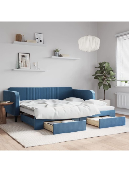 Válenda s přistýlkou a zásuvkami modrá 100 x 200 cm samet
