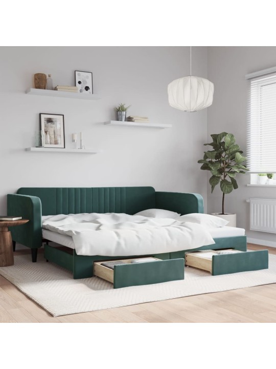 Válenda s přistýlkou a zásuvkami tmavě zelená 100x200 cm samet