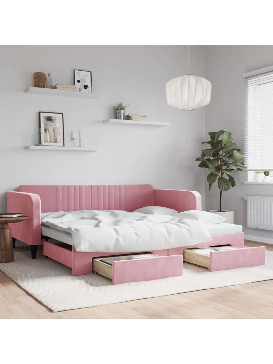Válenda s přistýlkou a zásuvkami růžová 100 x 200 cm samet