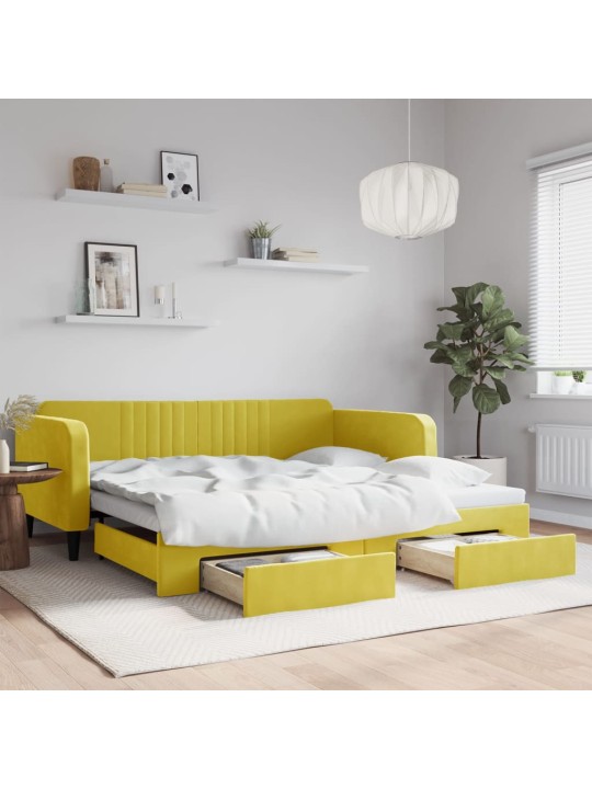 Válenda s přistýlkou a zásuvkami žlutá 100 x 200 cm samet