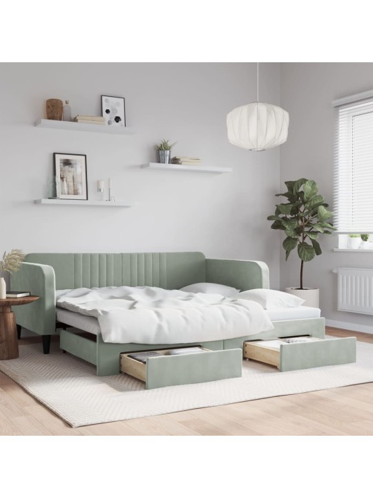 Válenda s přistýlkou a zásuvkami světle šedá 90 x 190 cm samet