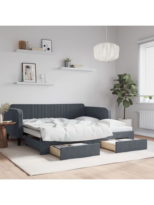 Válenda s přistýlkou a zásuvkami tmavě šedá 90 x 190 cm samet