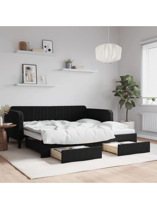 Válenda s přistýlkou a zásuvkami černá 90 x 190 cm samet