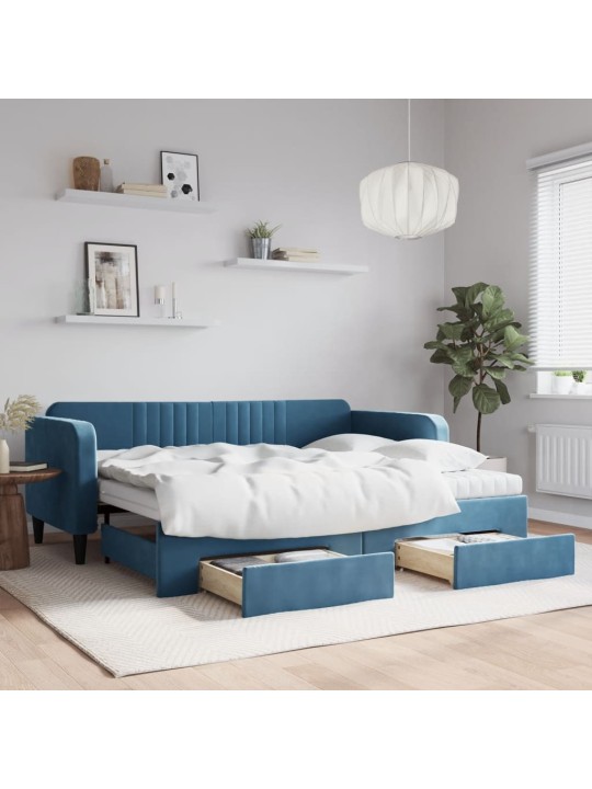 Válenda s přistýlkou a zásuvkami modrá 90 x 200 cm samet