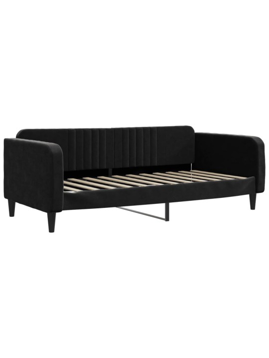 Válenda s přistýlkou a zásuvkami černá 90 x 200 cm samet