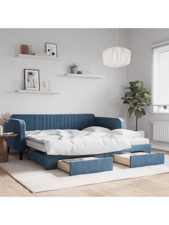 Válenda s přistýlkou a zásuvkami modrá 100 x 200 cm samet