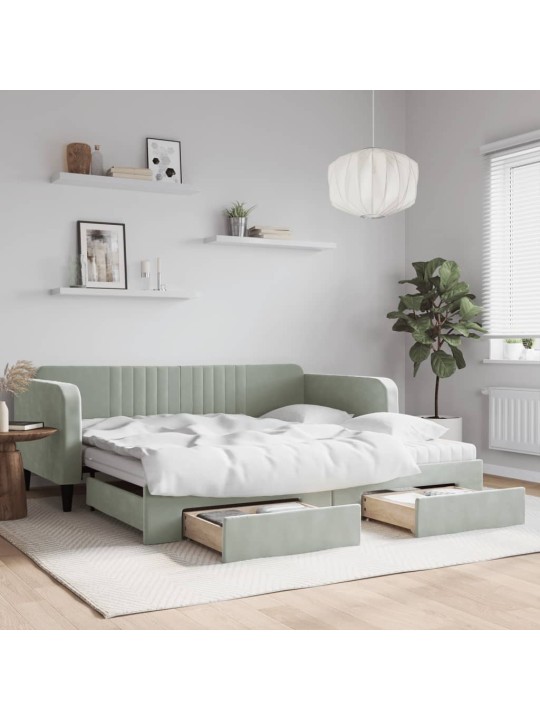 Válenda s přistýlkou a zásuvkami světle šedá 100 x 200 cm samet