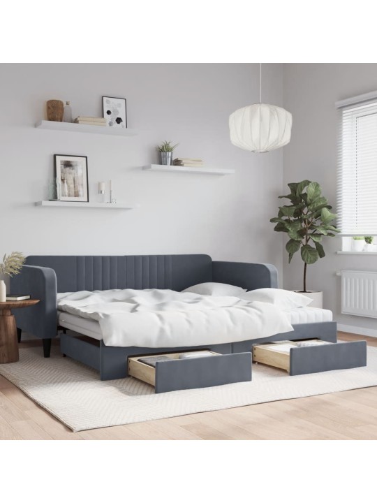 Válenda s přistýlkou a zásuvkami tmavě šedá 100 x 200 cm samet