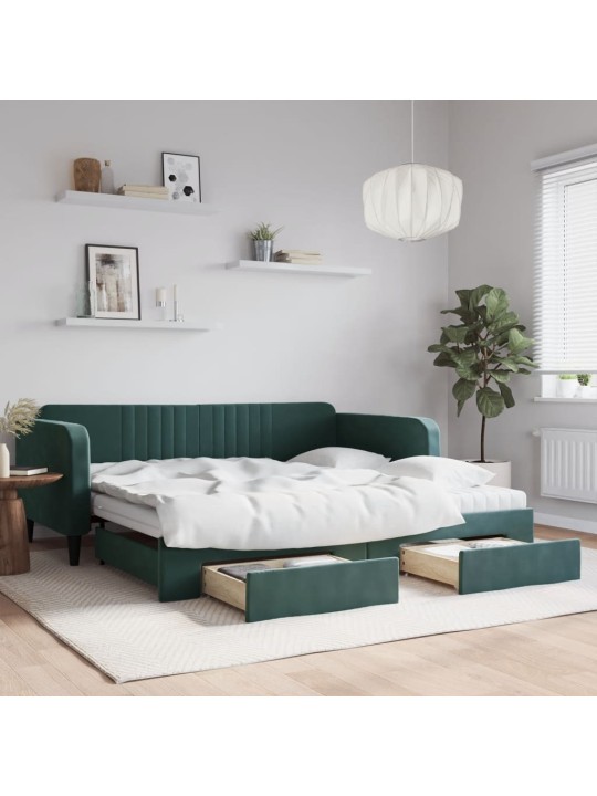 Válenda s přistýlkou a zásuvkami tmavě zelená 100x200 cm samet