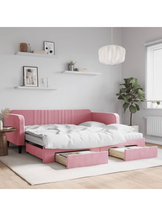 Válenda s přistýlkou a zásuvkami růžová 100 x 200 cm samet