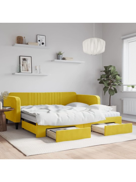 Válenda s přistýlkou a zásuvkami žlutá 100 x 200 cm samet