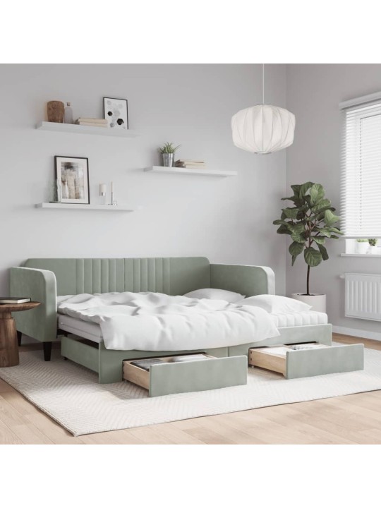 Válenda s přistýlkou a zásuvkami světle šedá 90 x 190 cm samet