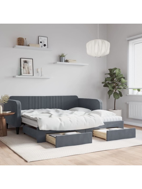 Válenda s přistýlkou a zásuvkami tmavě šedá 90 x 190 cm samet