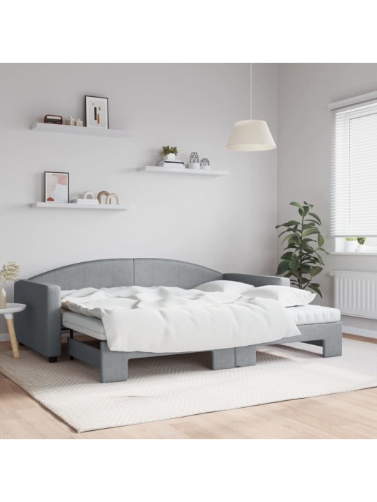 Válenda s přistýlkou a matracemi světle šedá 90 x 200 cm textil