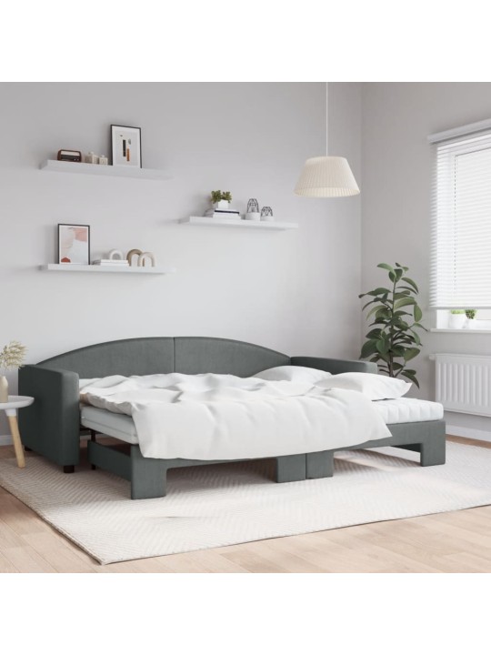 Válenda s přistýlkou a matracemi tmavě šedá 90 x 200 cm textil