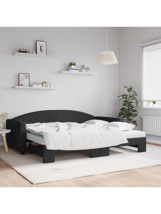 Válenda s přistýlkou a matracemi černá 90 x 200 cm textil