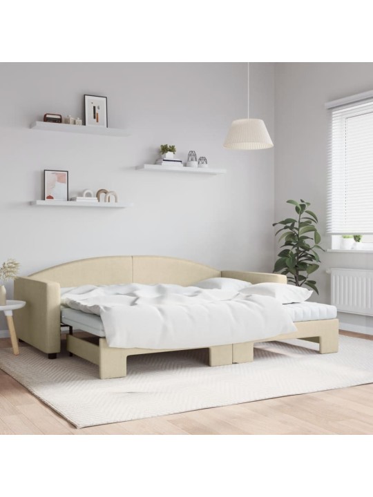 Válenda s přistýlkou a matracemi krémová 90 x 200 cm textil