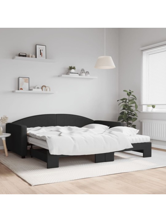 Válenda s přistýlkou a matracemi černá 100 x 200 cm textil